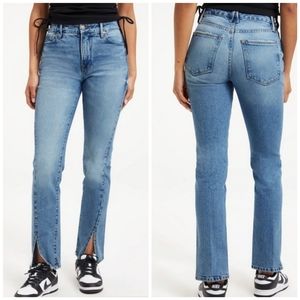 Good American Classic Slim Straight Front Slit Indigo Blue Jeans Size 30